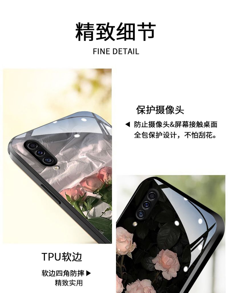 Samsung and OPPO User, Phone case new internet famous glass ultra-thin full edge protective case pleated rose