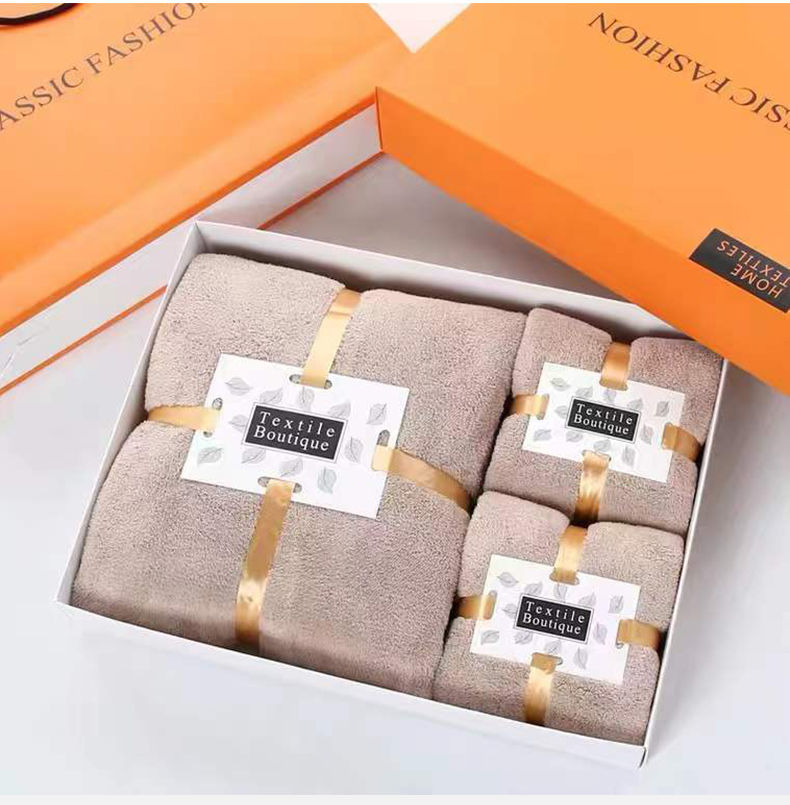 [Over 100,000 sold] High density absorbent coral velvet towel gift box, bath towel gift set, business company three piece set, best-selling item