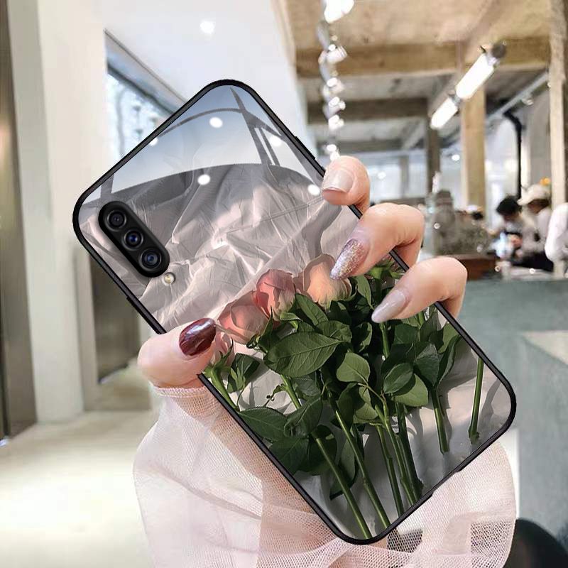 Samsung A50S phone case new internet famous glass ultra-thin Samsung A30S full edge protective case pleated rose