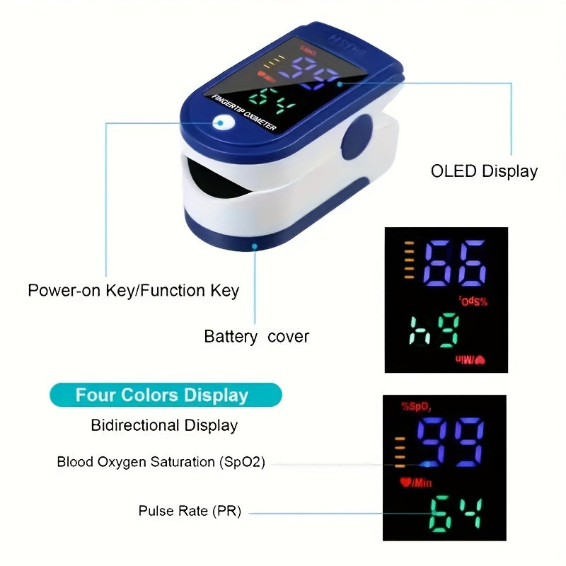 Fingertip Pulse Oximeter, Blood Oxygen Saturation Monitor (SpO2) With Pulse Rate Measurements And Pulse Bar Graph, Portable Digital Reading LED Display, Batteries Not Included