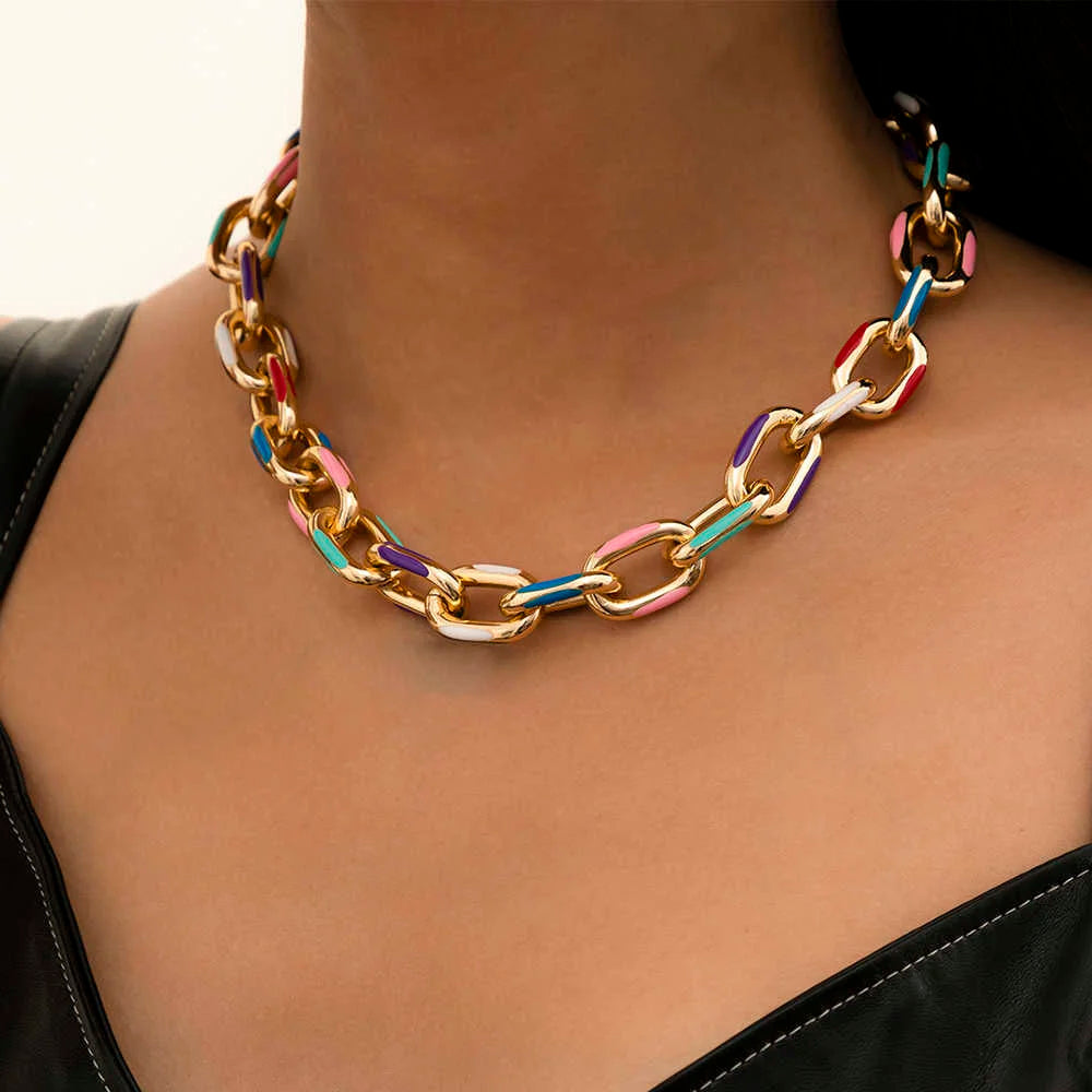 Lacteo Steampunk Colorful Drop Oil Cross Chain Choker Necklace for Women Kpop Single Layer Necklace Jewelry y2k Accessories